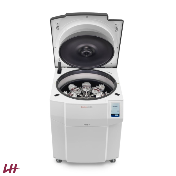 Cryofuge 16 med �ben d�r og HAEMAFlex 16 rotor med blodposer